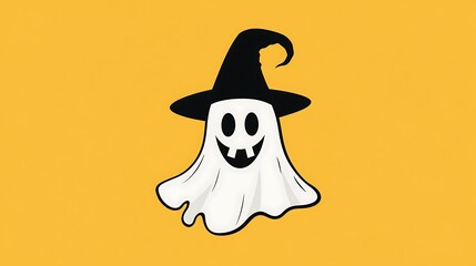 Obraz premium Halloween ghost with witch hat icon vector