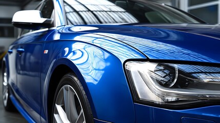 Fototapeta premium Sleek Blue Car on White Background - Professional Automobile Photography