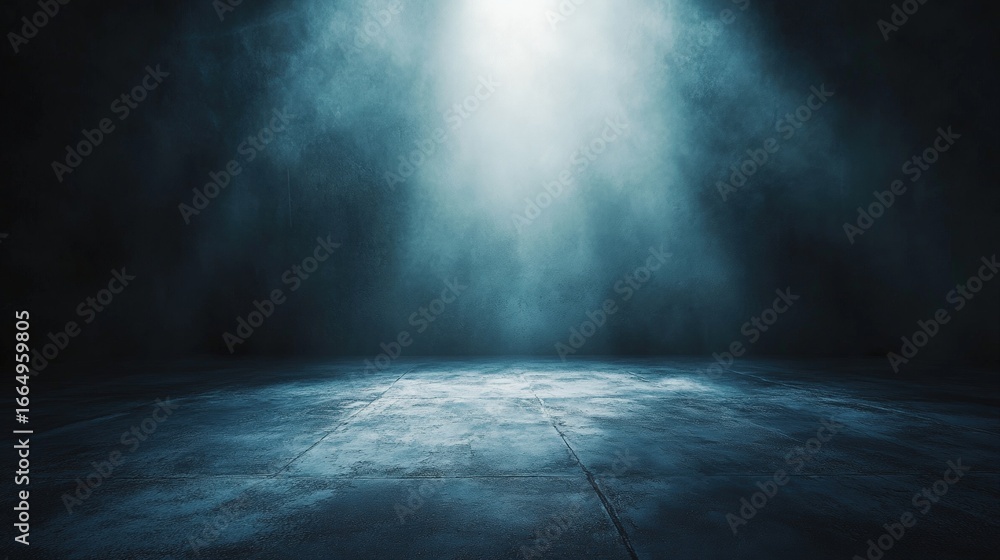 Poster a dark, atmospheric space illuminated by a soft light, creating a moody and mysterious ambiance on t