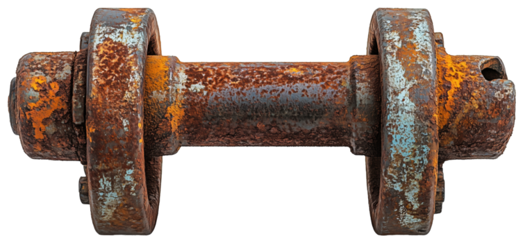 Industrial steel with rusty details and textured surface, worn realistic look, isolated on transparent background.