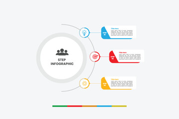 Modern 3-step infographic template. Ideal for presenting sequential steps, key points, or a simple business workflow. Fully editable vector