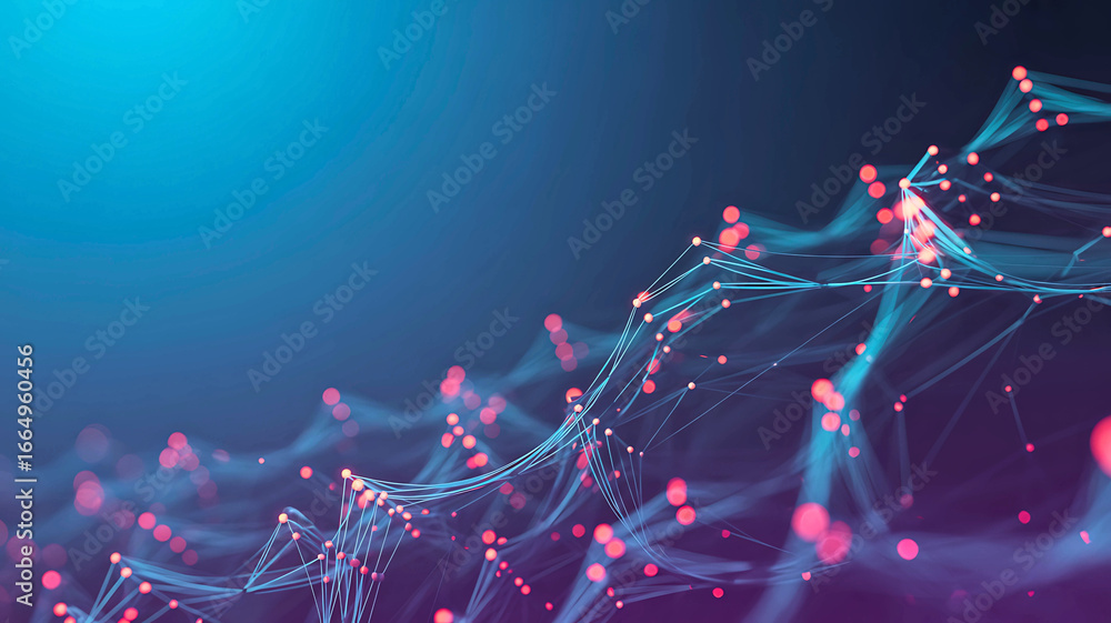 Aufkleber abstract visualization of a futuristic digital network with glowing interconnected nodes and lines o