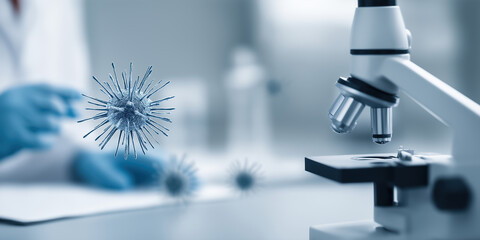 顕微鏡とウィルスと実験イメージ。Generative AI