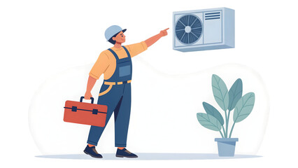 HVAC technician with toolbox and air conditioner repair illustration