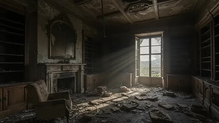 Abandoned room with sunlight streaming through window - Powered by Adobe