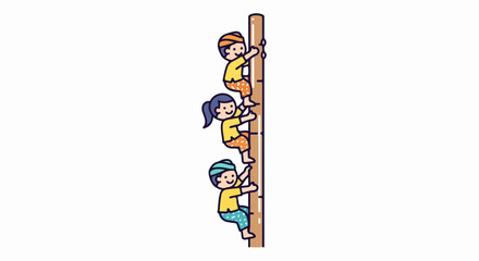 Childrens game of climbing a pole.