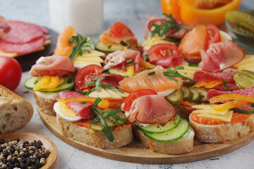 Oblozeny chlebicek or just chlebicek, traditional open sandwich in Czech Republic	