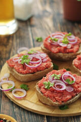 Traditional German sandwiches with minced meat Mettbroetchen