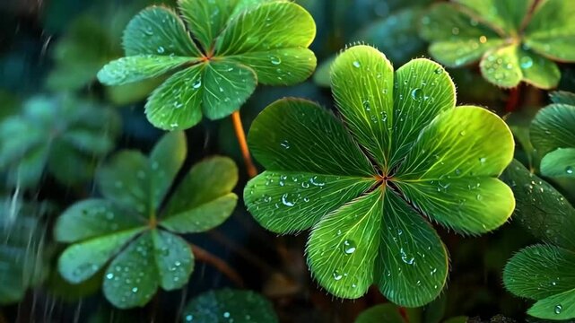 Animation of many green clover leaves growing lush