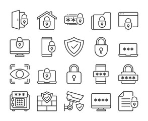 Protection icons. Security and Safety line icon set. Editable Stroke.