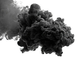 Abstract ink blob in shades of grey and black against a black background