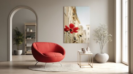 Red armchair living room