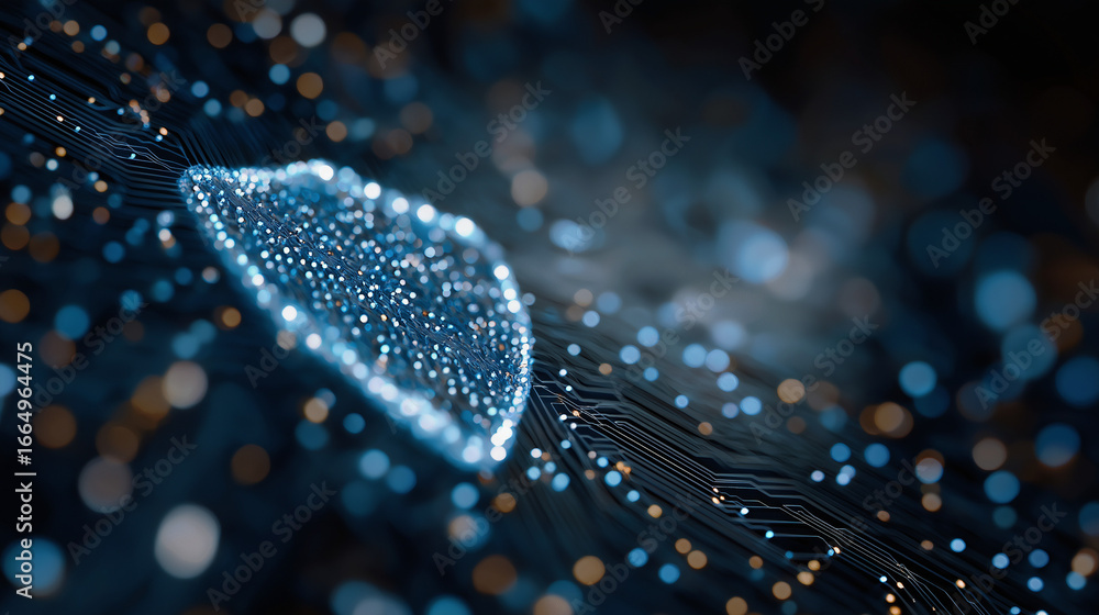 Fototapete abstract brain: a captivating macro view of an illuminated digital brain, with circuit board, the im