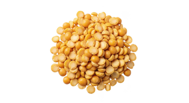 Pile of dried yellow split peas on a background food