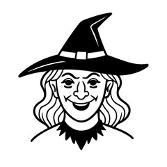 Smiling witch wearing a black pointed hat and collar