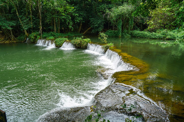 Chet Sao Noi Waterfall National Park or Seven Little Girls waterfall, a seven tiers of small and beautiful waterfall in Namtok Chet Sao Noi National Park, Saraburi, Thailand.