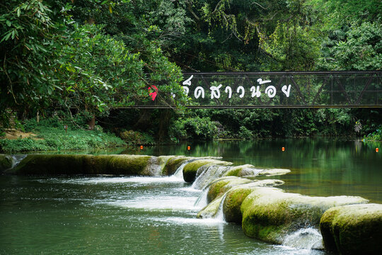 Chet Sao Noi Waterfall National Park or Seven Little Girls waterfall, a seven tiers of small and beautiful waterfall in Namtok Chet Sao Noi National Park, Saraburi, Thailand.