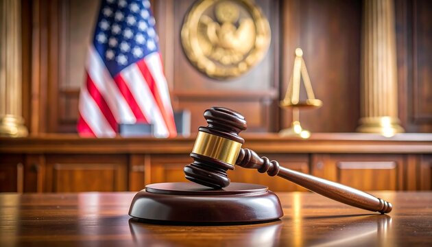 Gavel with Courtroom, Justice, and USA. - Powered by Adobe