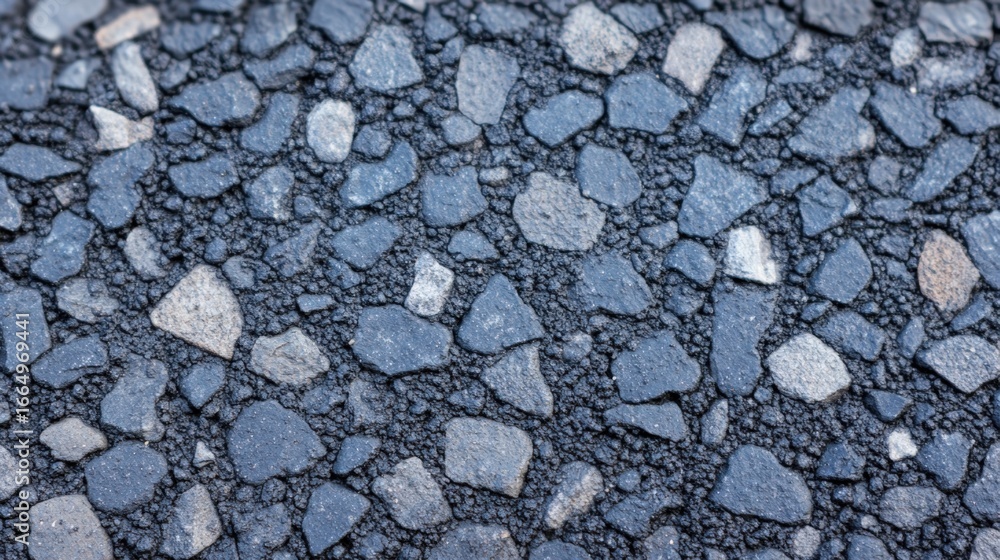 Poster a close-up view of a textured asphalt surface featuring a mix of small stones and aggregates in vari