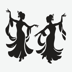 Fototapeta premium silhouette of Asian classical dancing girls