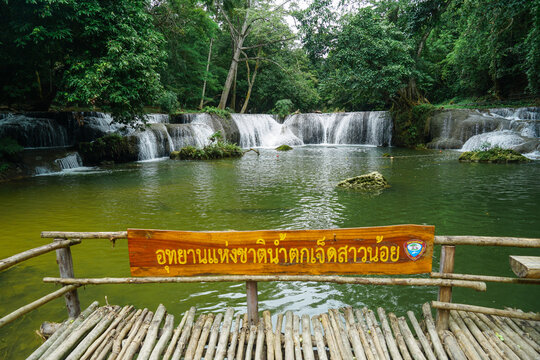 Chet Sao Noi Waterfall National Park or Seven Little Girls waterfall, a seven tiers of small and beautiful waterfall in Namtok Chet Sao Noi National Park, Saraburi, Thailand.