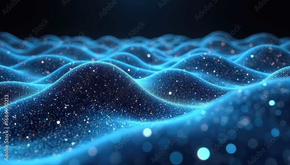 Poster elegant 3d terrain model with complex network of data patterns, flows. digital illustration of seren