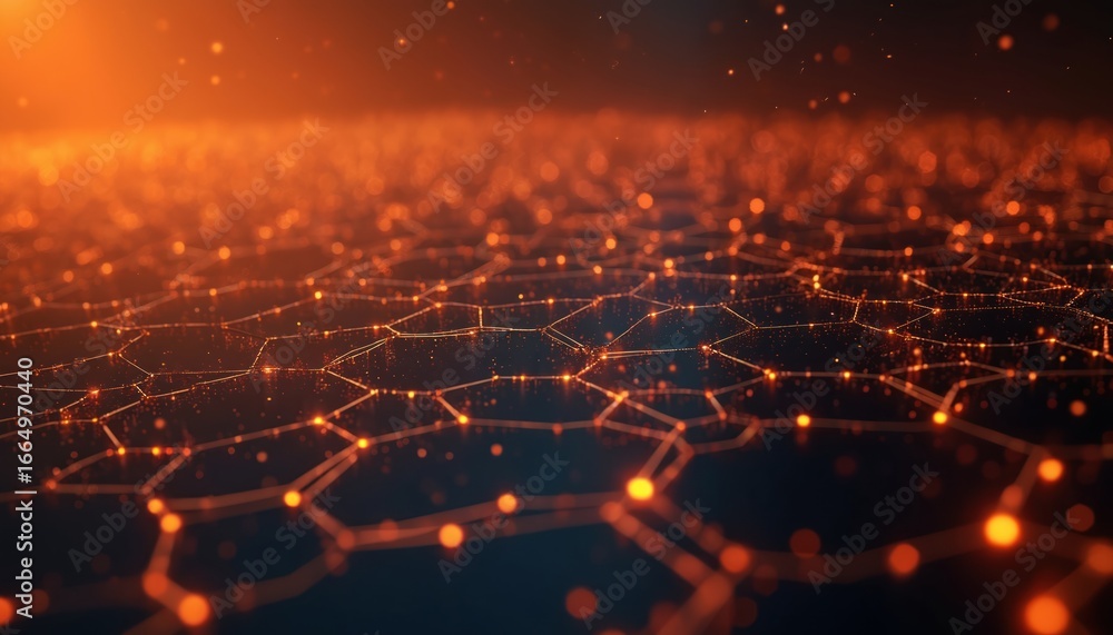 Poster orange gradient tech background. dynamic digital illustration with connected lines, dots. energy, da