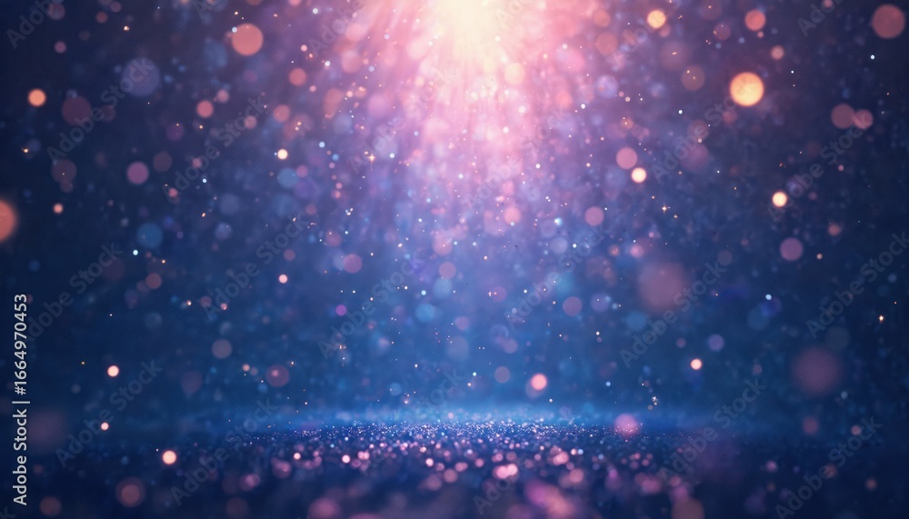 Poster holographic confetti floats in celebratory scene with glowing particles, soft light effects. illustr