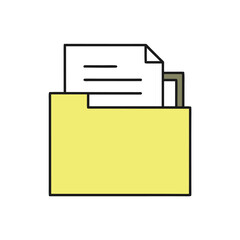 Yellow file folder with document on white background paper