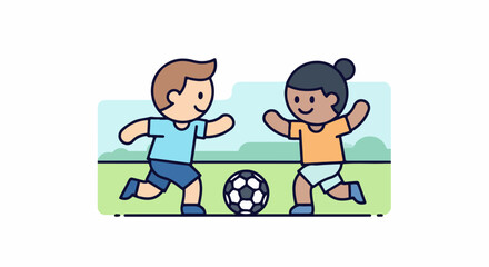 Kids having fun playing soccer on a sunny day.