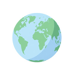 Fototapeta premium A simple flat illustration of a globe with continents in blue and green, isolated on white background, ideal for education, travel, and global clipart projects