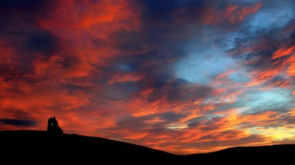 Dramatic sunset over ruins
