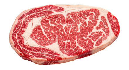 Fototapeta premium Raw marbled beef steak with intricate white fat marbling on background image