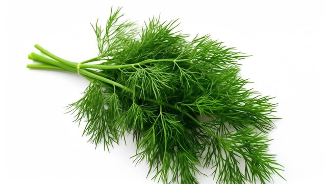 Fresh dill sprigs on white background