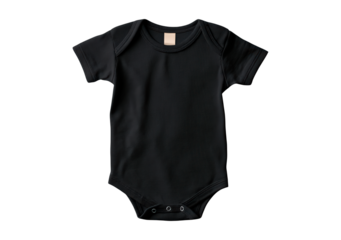 Black baby onesie - short sleeve bodysuit with snap closure on transparent background, PNG