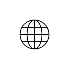 Simple black and white globe icon representing global connectivity and the internet.globe, earth, sphere, icon, ball, world, planet, vector, illustration,