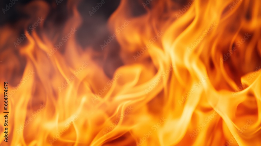Poster A close-up view of vibrant orange and yellow flames, creating a dynamic and intense visual effect reminiscent of a fire's movement.