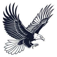 Flying Eagle Silhouette with Spread Wings – Vector Illustration