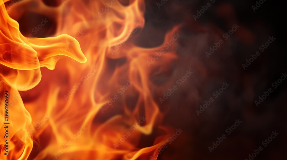 Poster a close-up view of vibrant flames, showcasing swirling patterns and a dynamic interplay of light and
