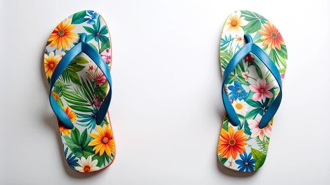 Pair of colorful floral flip-flops
