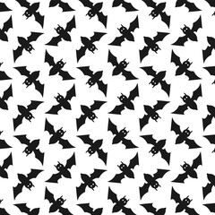 Seamless pattern with black bats on white background