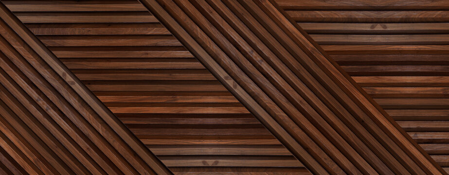 Geometric wooden wall panel with diagonal strips forming diamond patterns, modern decorative interior texture background.