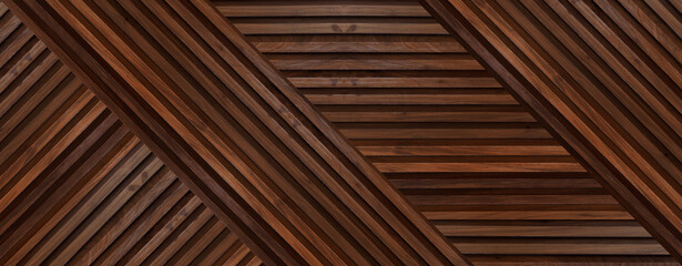 Geometric wooden wall panel with diagonal strips forming diamond patterns, modern decorative interior texture background.