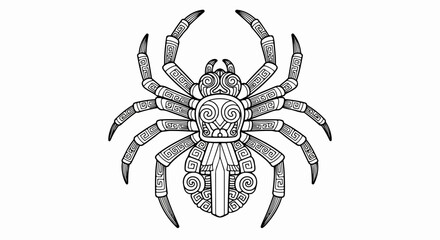 Intricate black and white spider illustration for design purposes.