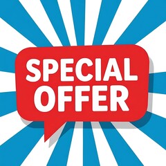 Advertising template of red 3d speech bubble with bold special offer lettering for retail promotions, ecommerce sales, holiday discounts, festive clearance shopping, store campaigns, and sale banners