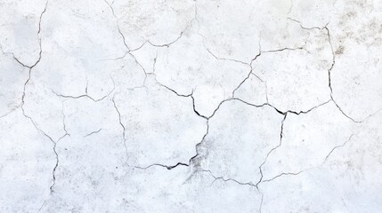A textured surface showing cracked white paint, revealing an aged, weathered appearance with distinct fissures and lines.