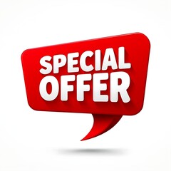 Special offer banner with bold white text inside red glossy speech bubble isolated on white background for advertising promotions, retail sales, clearance events, holiday deals, web campaigns and post