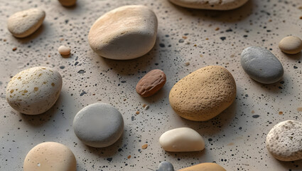 Speckled surface with scattered organic stones in natural tones