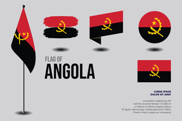 Set of Angola flag in 5 designs