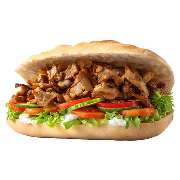 doner kebab: grilled meat in bread with salat on transparent background